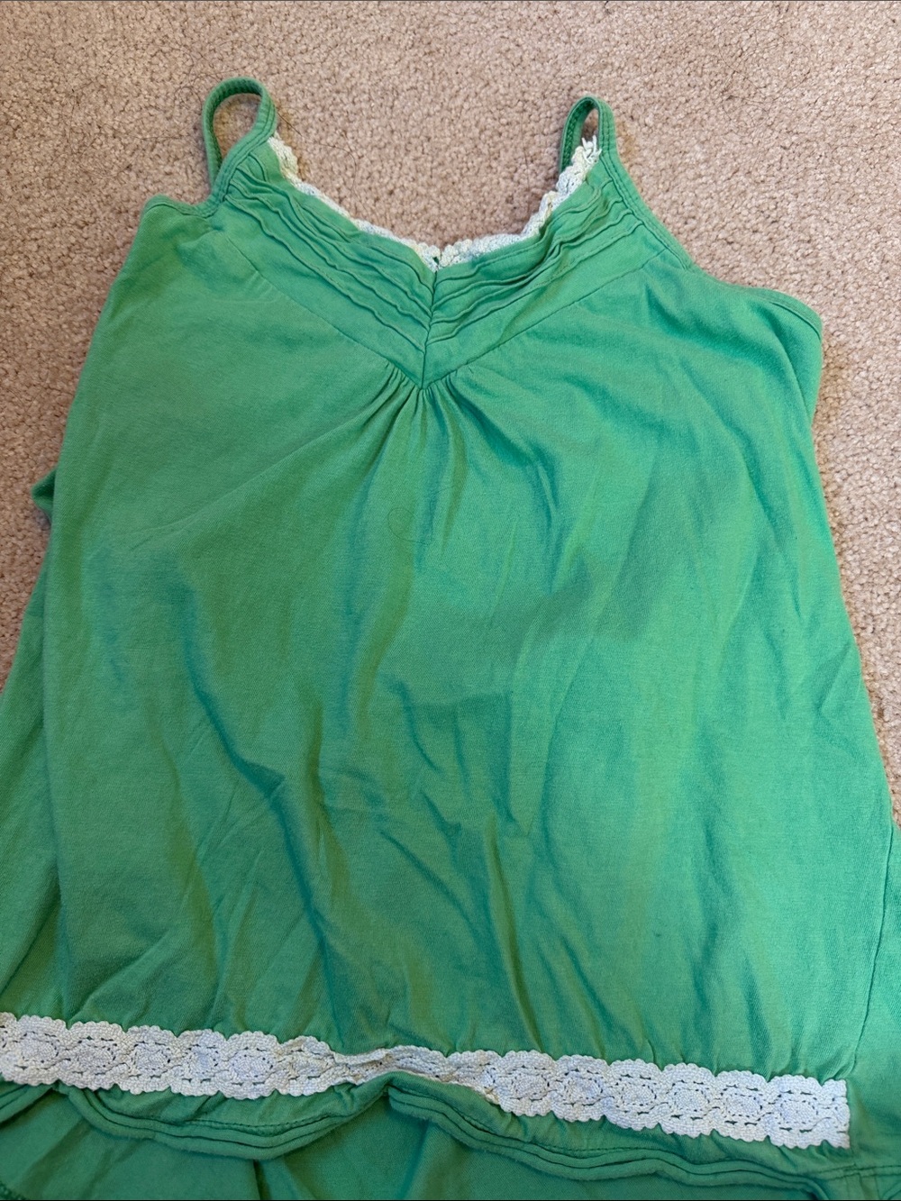 Green Lace-Trim Cami Tank Top